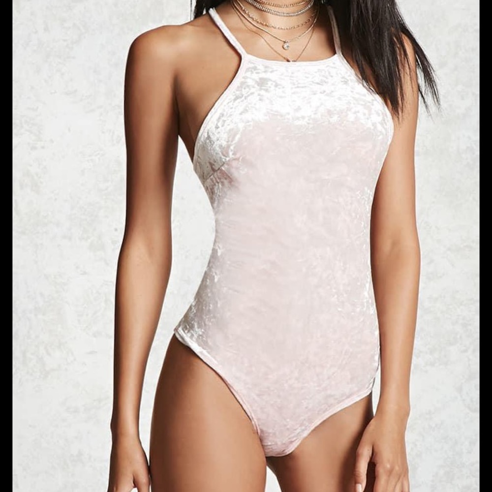 Pink velvet bodysuit